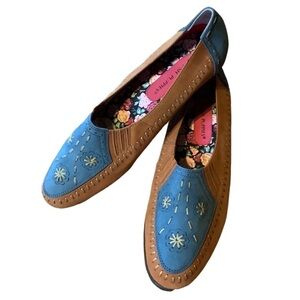 Hush Puppies blue and brown suede moccasin loafers with stitch detail Size 9.5